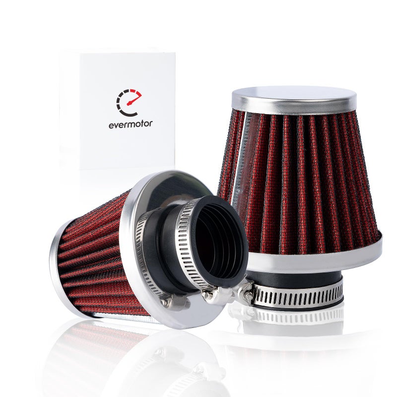 Evermotor Double Layer Steel Engine Air Filter, 34mm 35mm 36mm Carburetor Cleaner for Motorcycle Scooter ATV Moped Red - Image 1